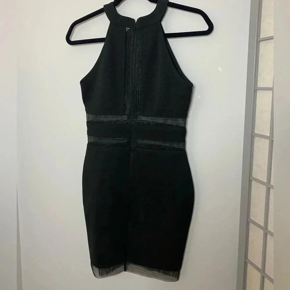 Lipsy London - Black High Neck Halter rib mini dress  with mesh peekaboos - US 4 - Picture 1 of 5